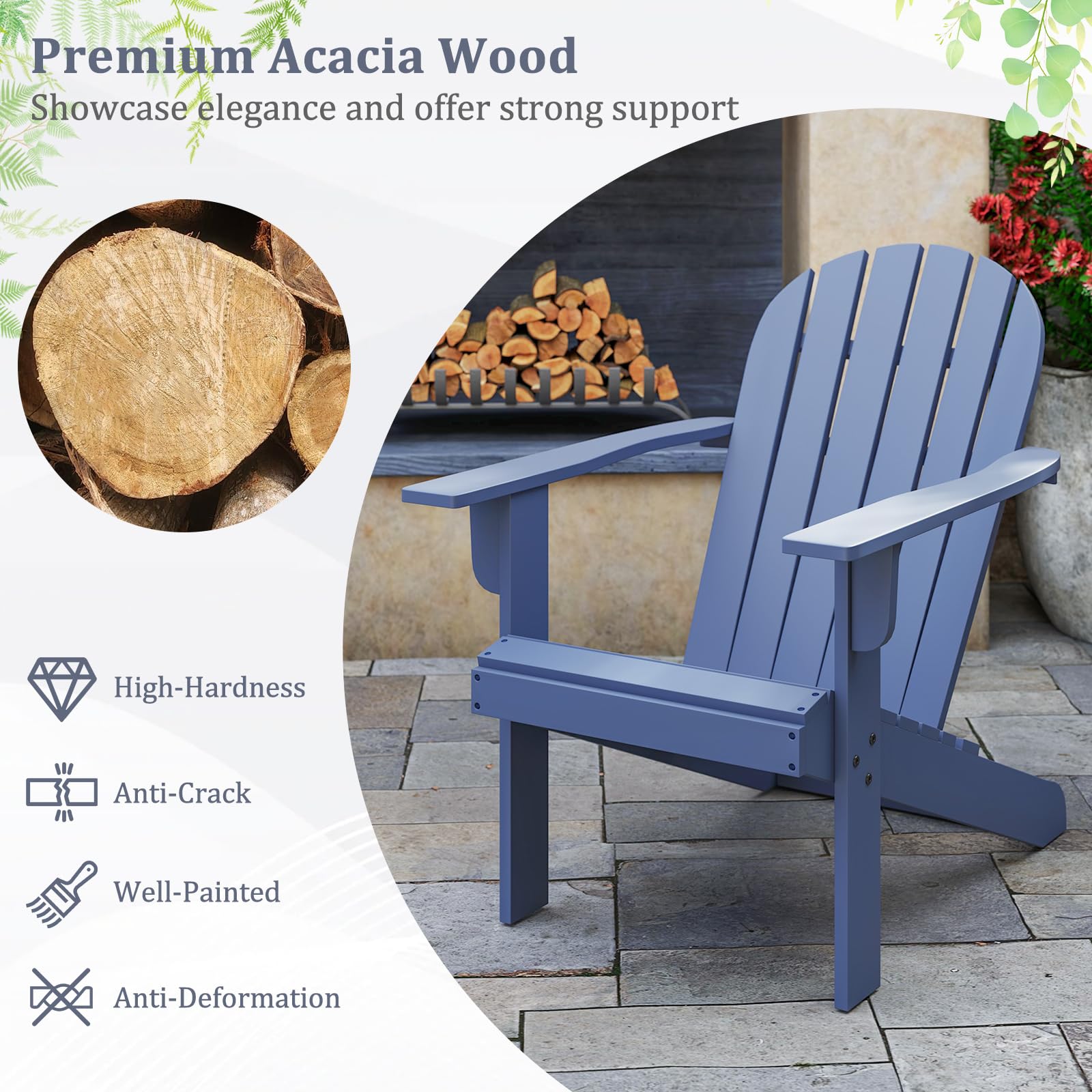 Giantex Acacia Wood Adirondack Chair Set of 1/2/4, Outdoor Fire Pit Chair with 105° Inclined Seat