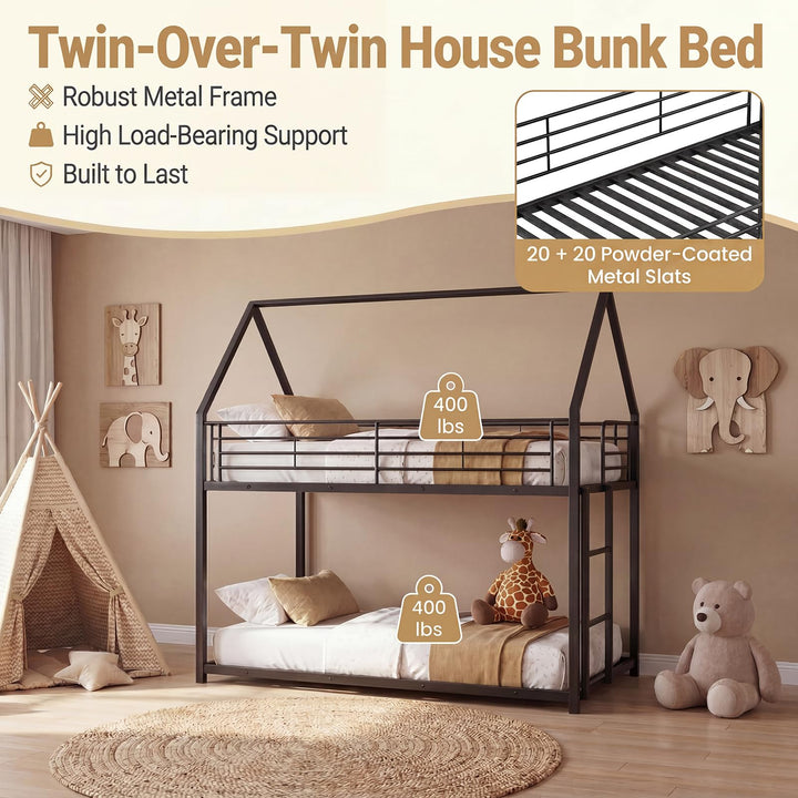 Giantex House-Shaped Twin Over Twin Metal Bunk Bed