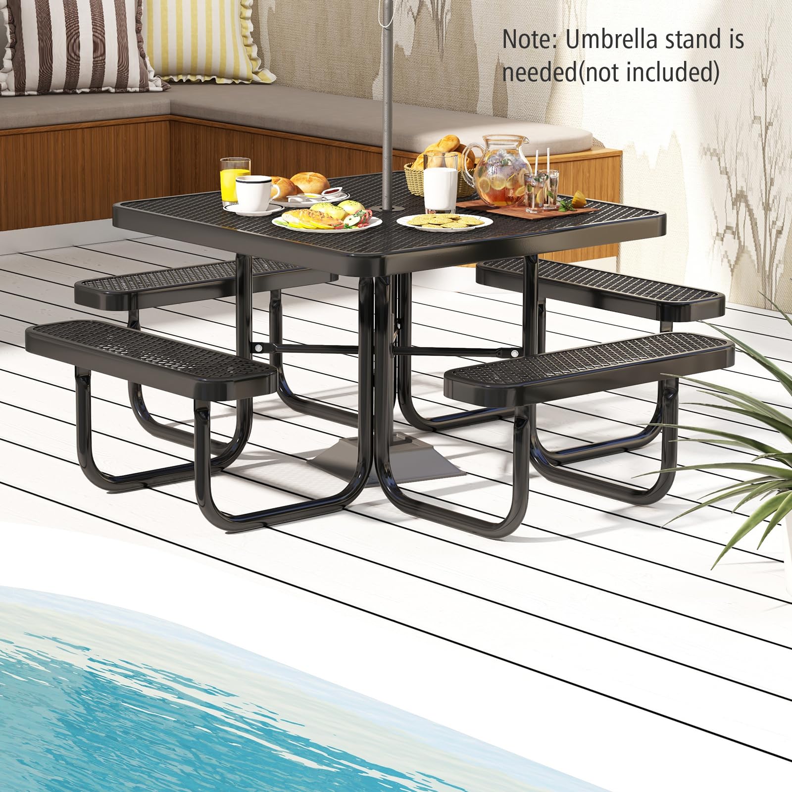 Giantex Picnic Table Set for 8 Persons, Heavy Duty Outdoor Table and Bench Set w/Umbrella Hole