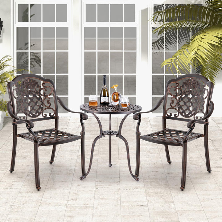 Giantex Patio Chairs Set of 2, Easy Assembly Stackable Cast Aluminum Outdoor Chairs with Armrest & Adjustable Footpads