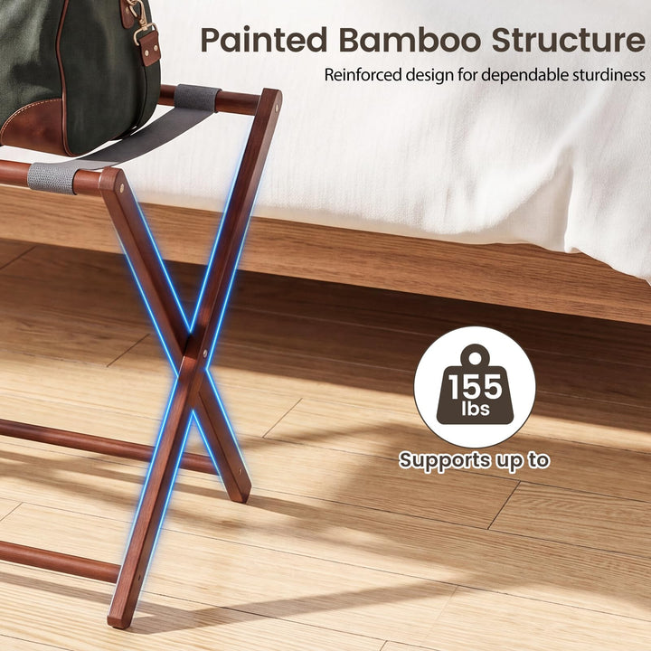 GIANTEX 27" Bamboo Luggage Rack with 3 Storage Compartments (1/2)