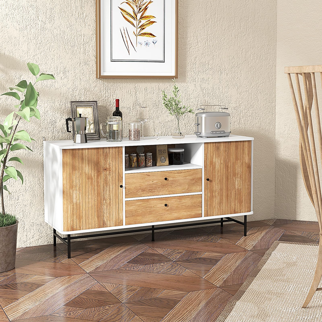 Giantex Buffet Cabinet with Storage, 59" Modern Coffee Bar Sideboard w/Sliding Tambour Doors
