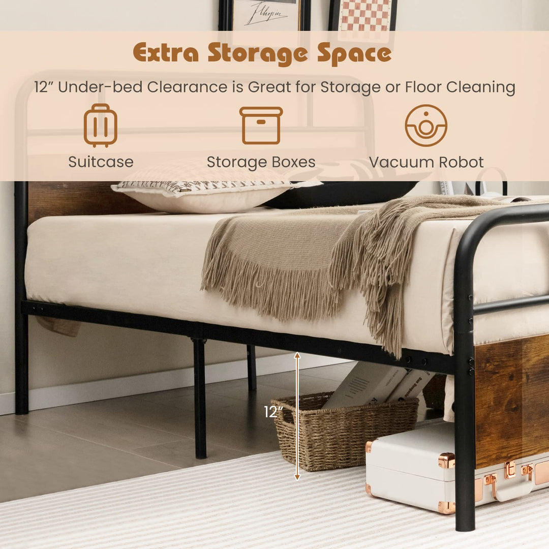 Giantex Full Size Metal Bed Frame with Wood Headboard and Footboard