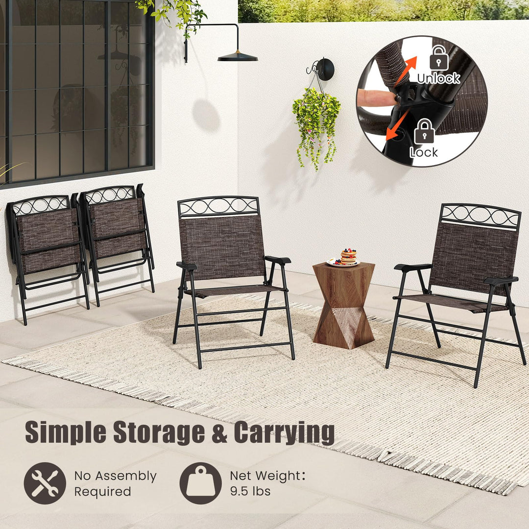 Giantex Set of 4 Patio Folding Chairs with Armrest and Metal Frame