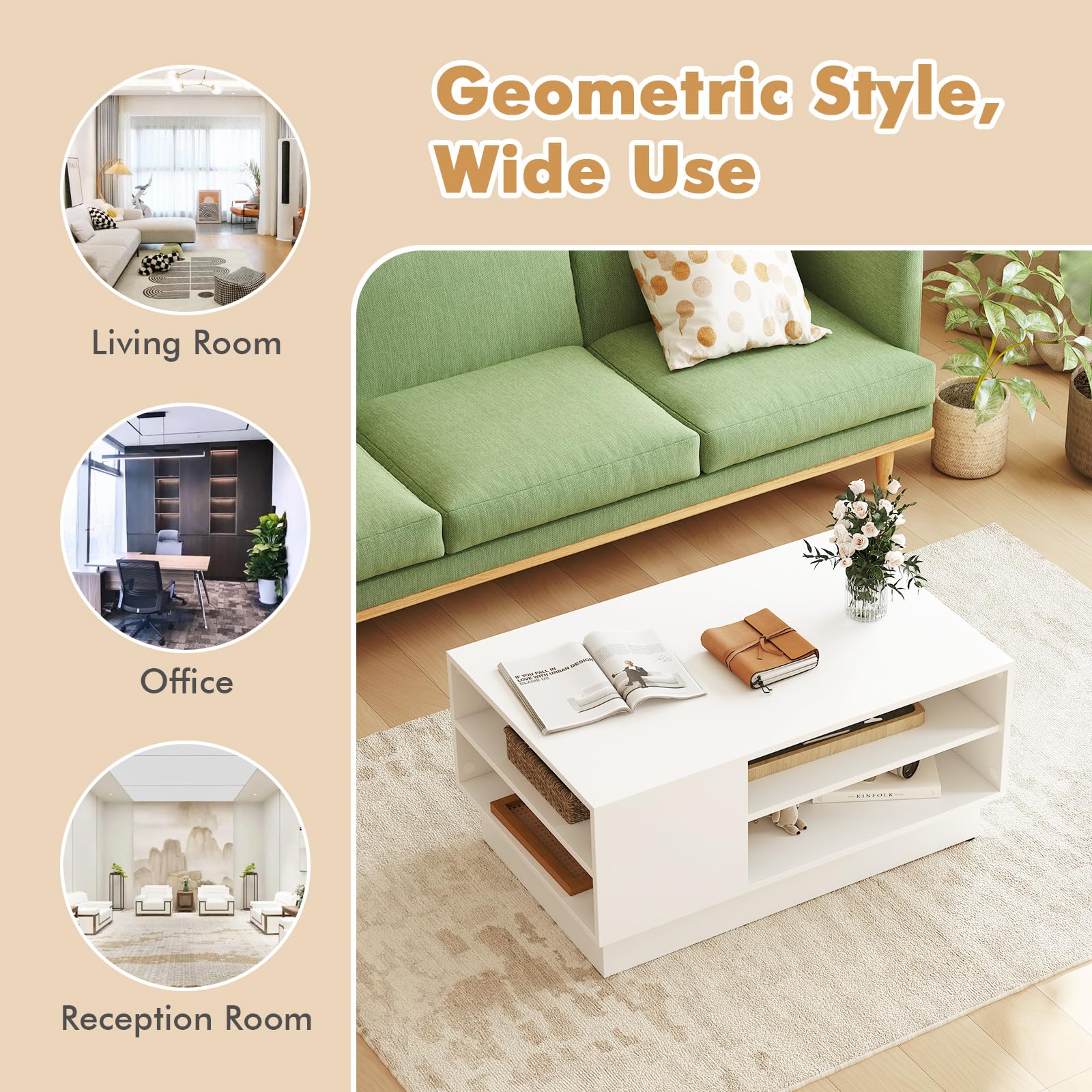 Giantex Coffee Table with Storage, Rectangle Accent Sofa Table with Shelf & Elevated Base