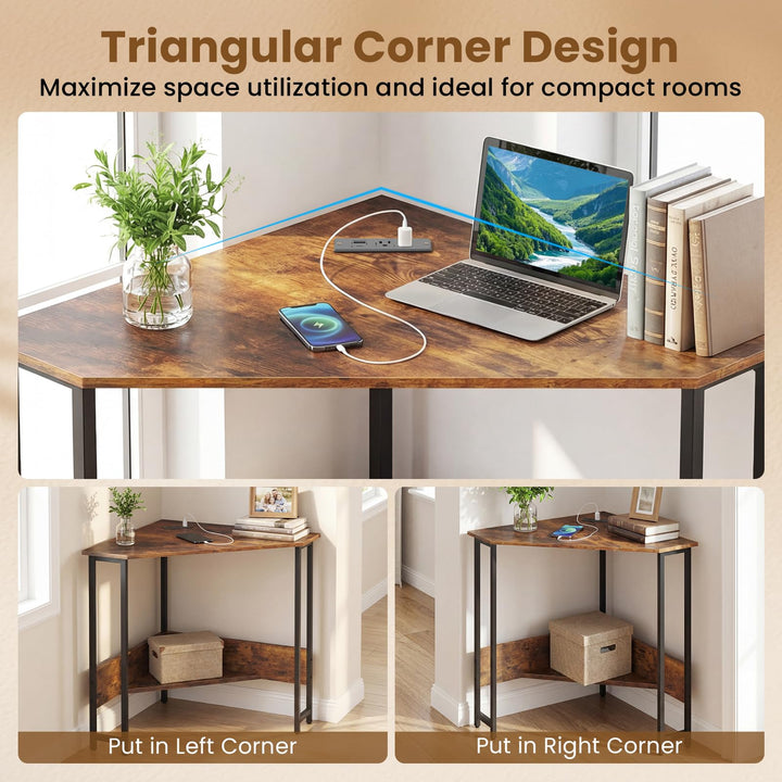 Giantex 90° Triangle Corner Desk with Charging Station