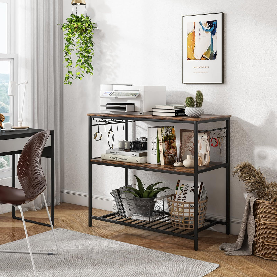 Giantex Kitchen Baker Rack with 3 Tier Storage Shelves, 10 Hooks, Glass Holder, 40" Stationary Island with Spacious Worktop