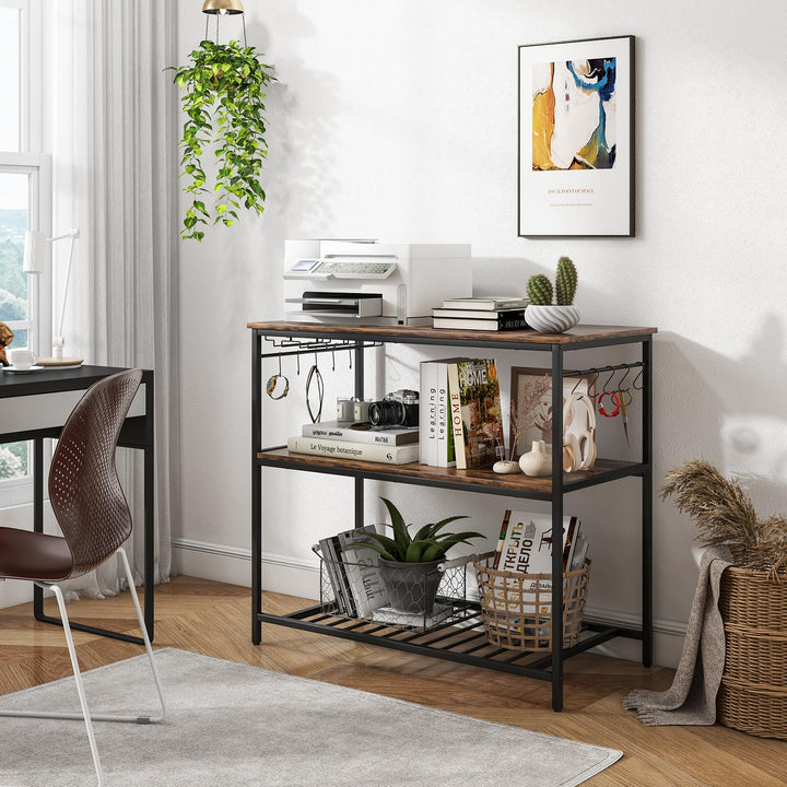 Giantex Kitchen Baker Rack with 3 Tier Storage Shelves, 10 Hooks, Glass Holder, 40" Stationary Island with Spacious Worktop