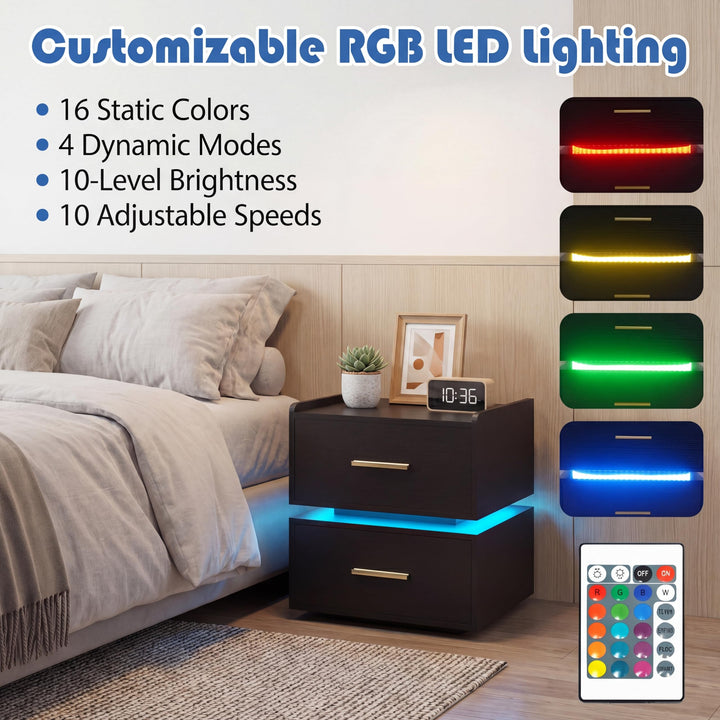 Giantex LED Night Stand with Charging Station &amp; 2 Storage Drawers (1/2)