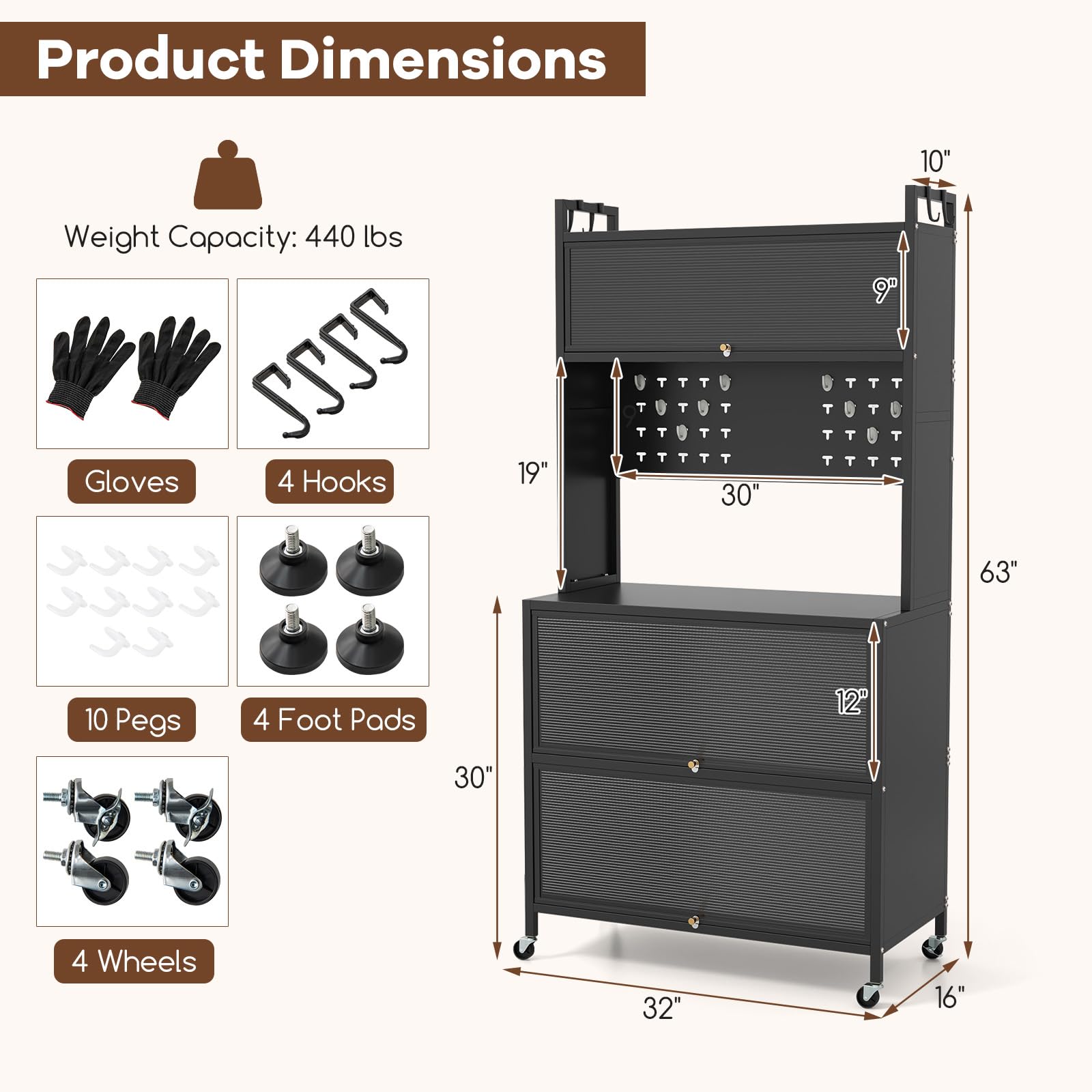 Giantex 5 Tier Rolling Kitchen Bakers Rack with Wheels