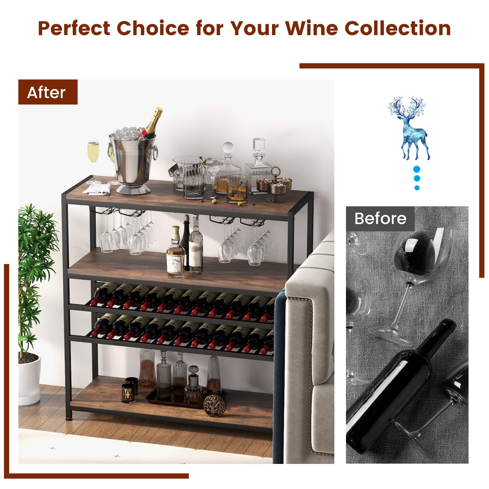 Giantex Wine Rack Table, Industrial Freestanding 22-Bottle Wooden Wine Bar Cabinet with 2 Wine Racks