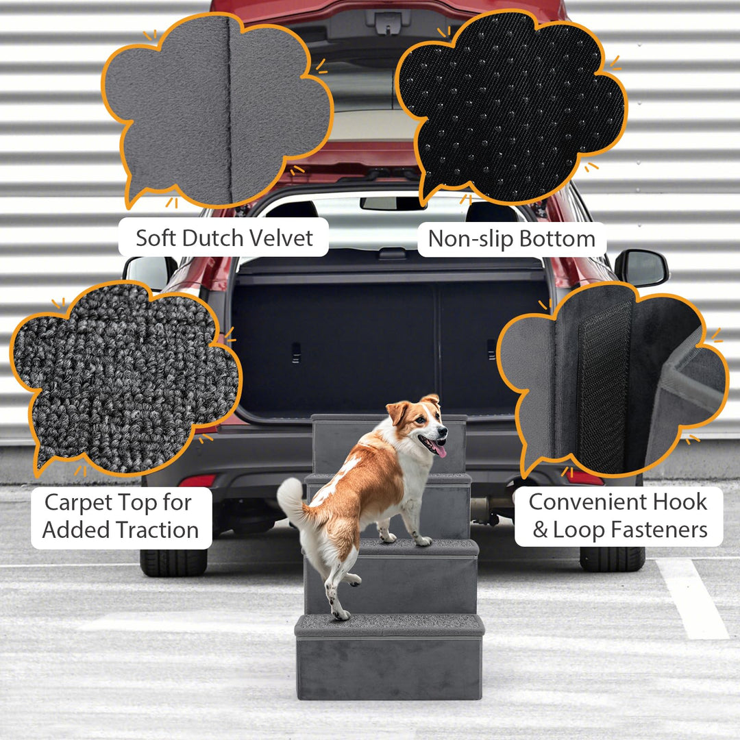 Giantex Dog Stairs with Storage 23" H Folding 4 Step Pet Stairs for Small and Medium Dogs
