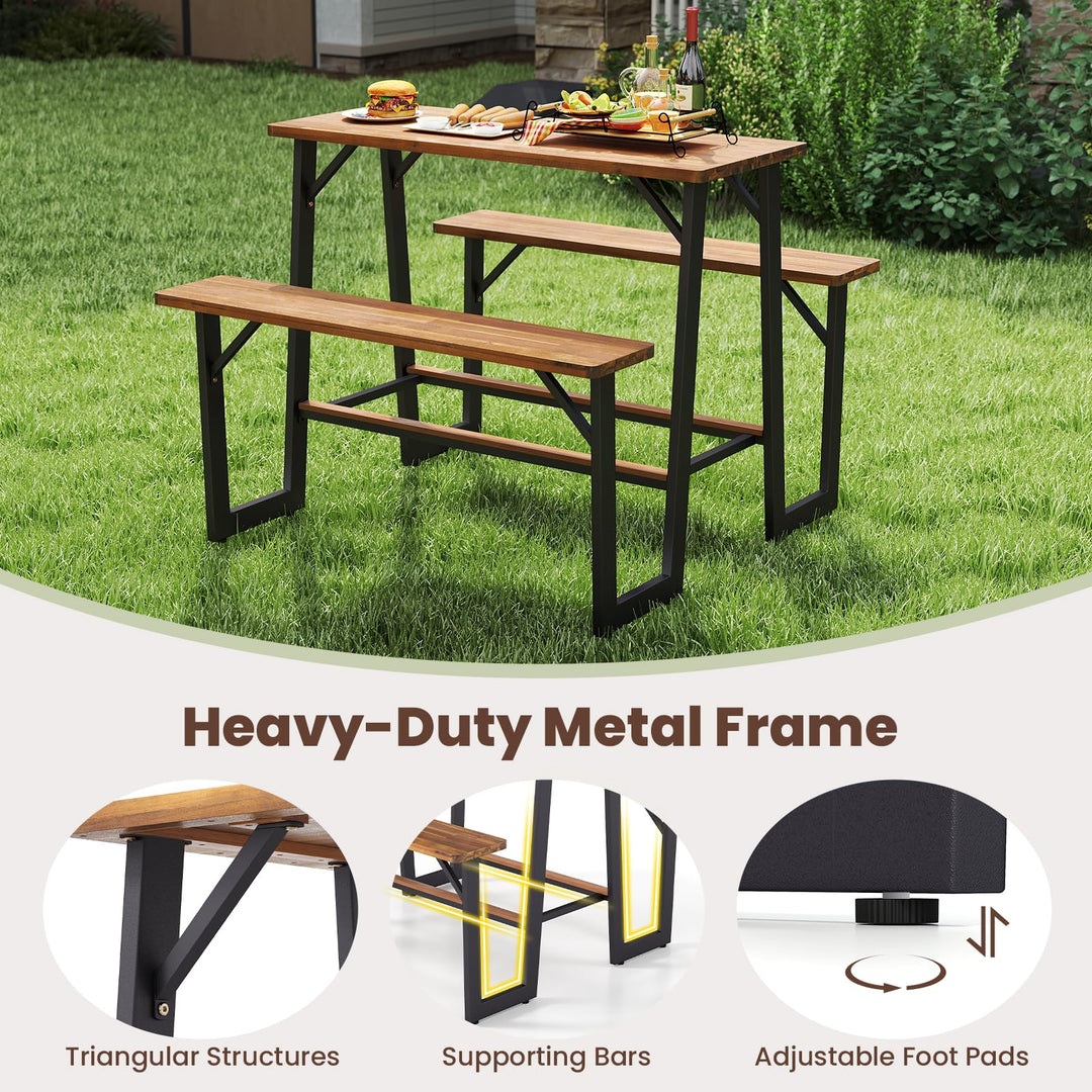 Giantex 4.5FT Picnic Table Bench Set for 4 Acacia Wood Outdoor Dining Table Set