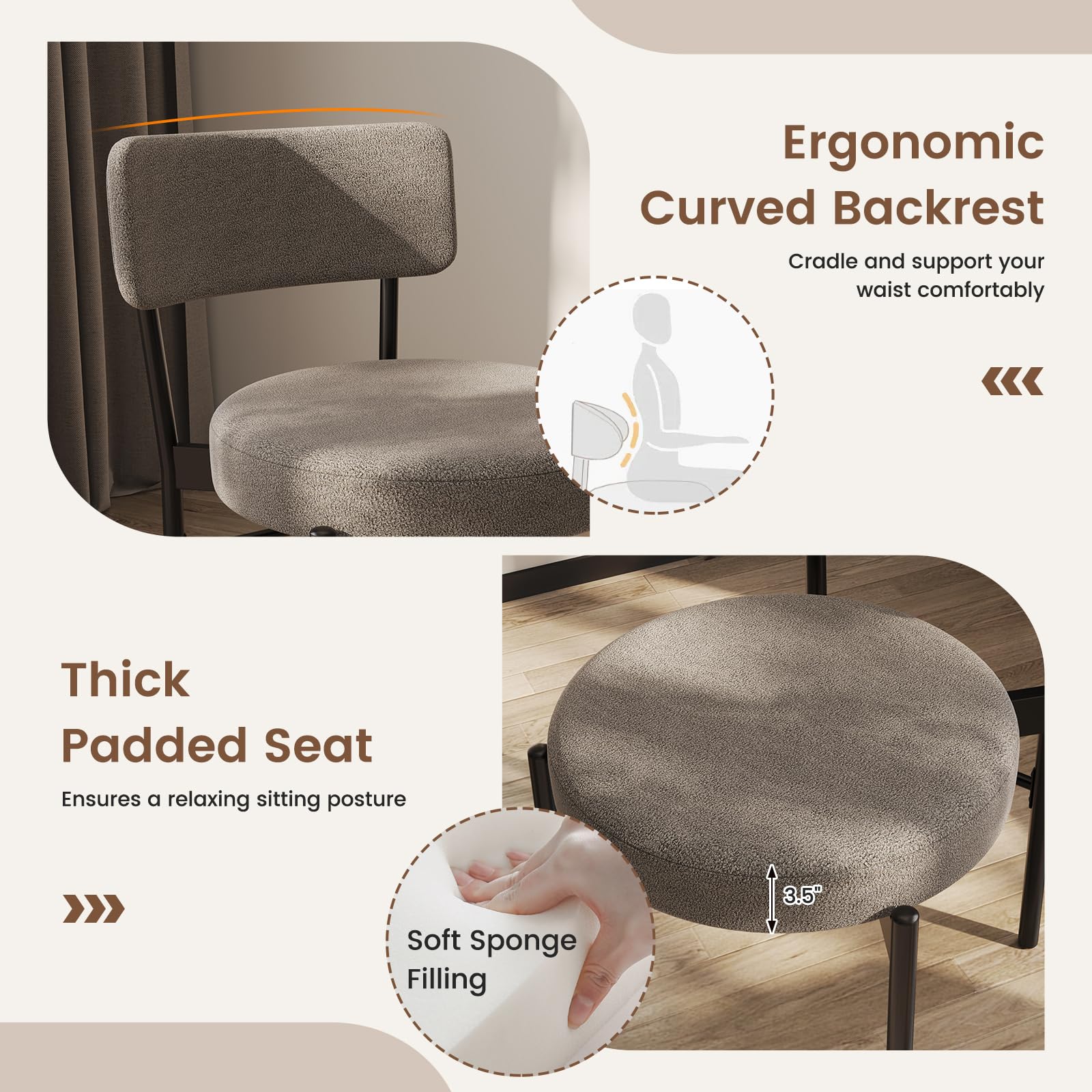 Giantex Boucle Dining Chairs Set of 2/4, Sherpa Upholstered Kitchen Chairs w/Curved Backrest, Padded Seat & Metal Legs