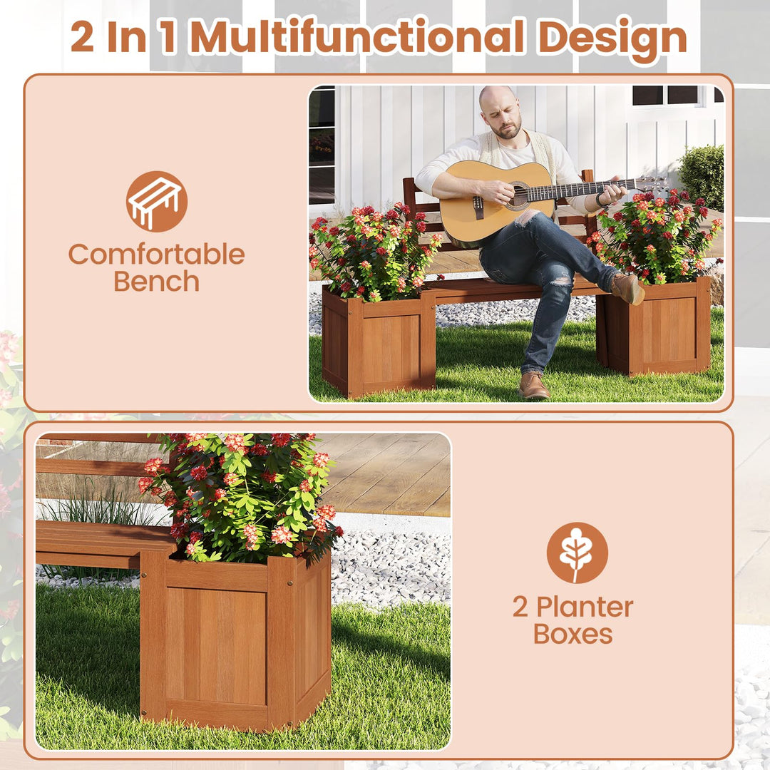 Giantex 2-in-1 Outdoor Bench with Backrest & 2 Raised Garden Beds