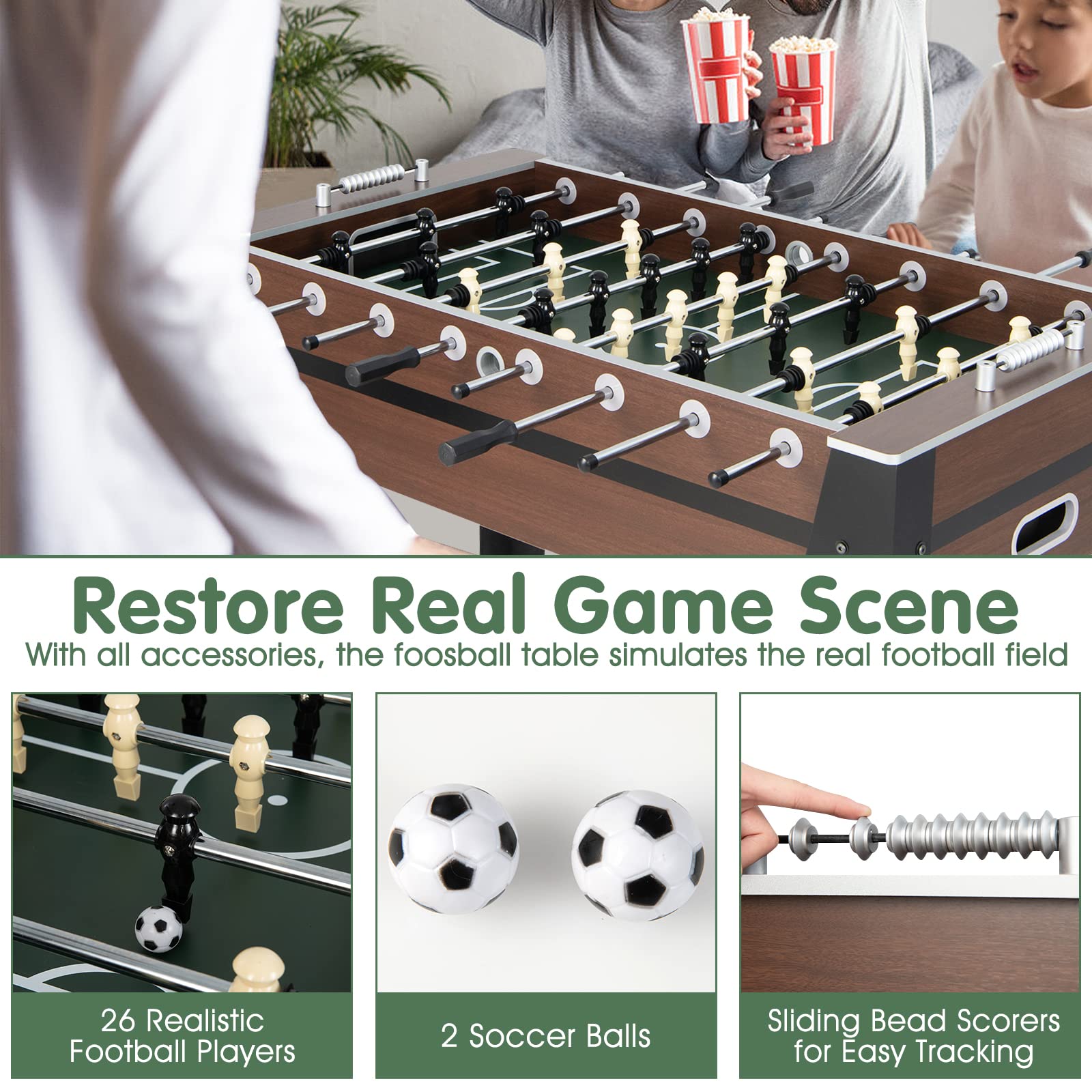 Giantex 54” Foosball Table, Foosball Table Adult Size with 2 Balls, Wood Football Table