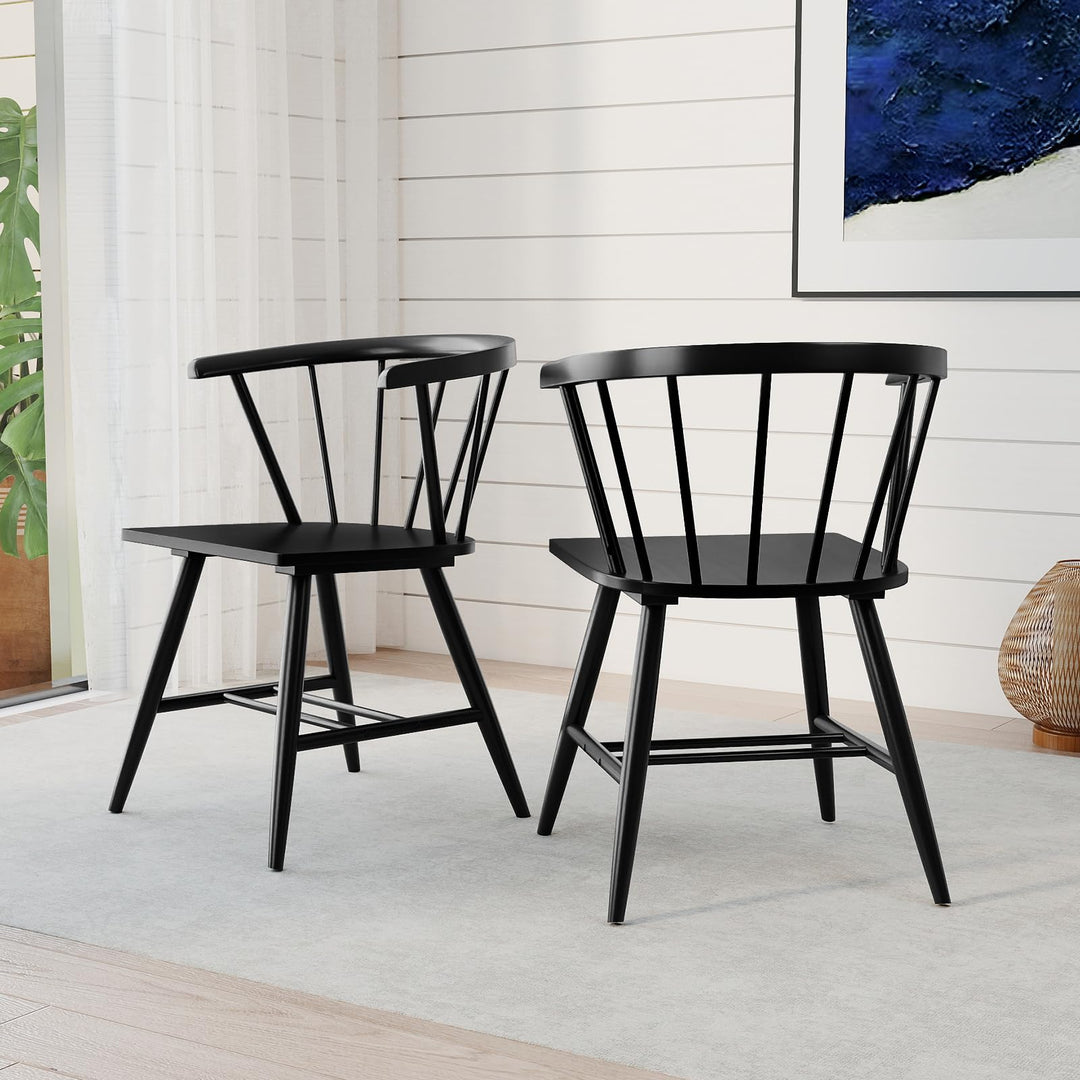 Giantex Windsor Dining Chairs Set of 2/4 Mid-Century Modern Black Kitchen Chairs w/Solid Rubber Wood Frame