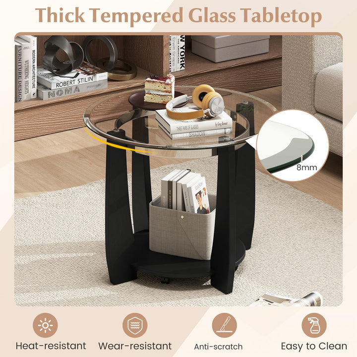 Giantex Round Glass Coffee Table 32" Rolling Center Tables with Wheels