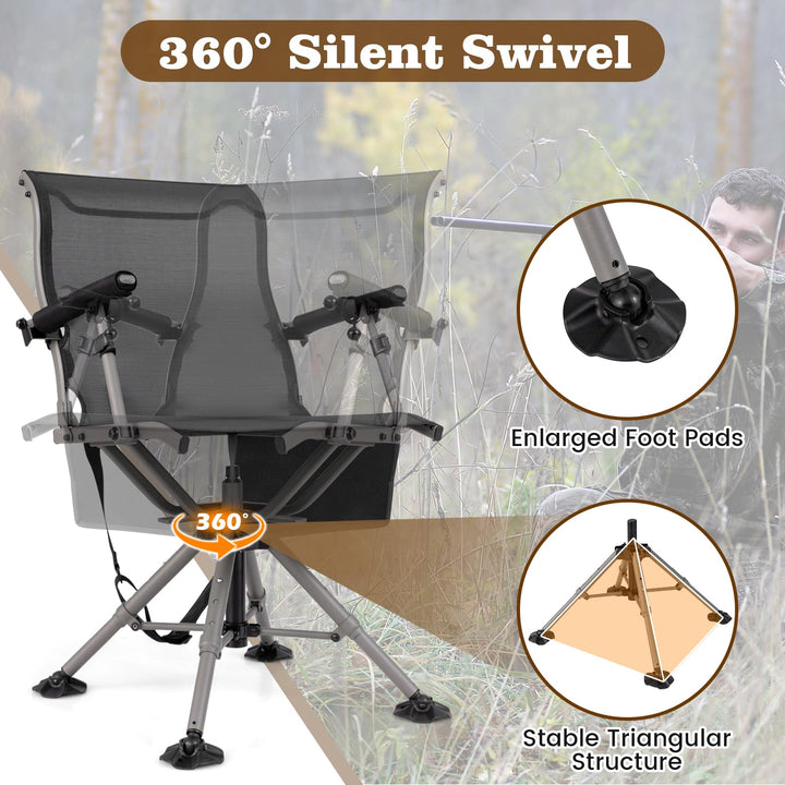 Giantex 360° Swivel Hunting Chair with Gun Rest, Adjustable Armrests, Telescopic Legs, All-Terrain Duck Feet