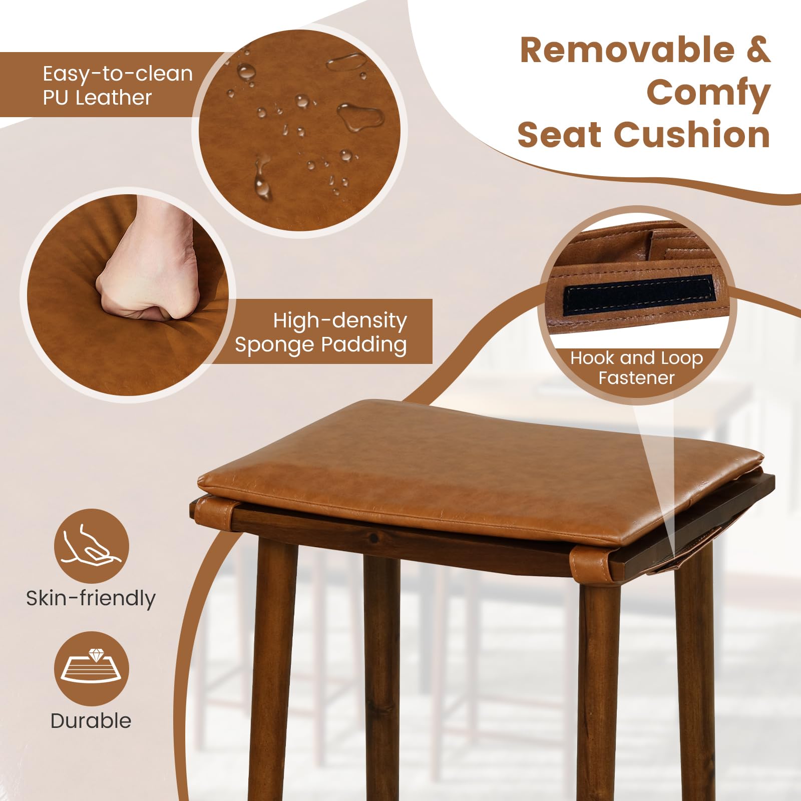 Giantex Bar Stools Set of 4, Wooden Backless Barstools for Kitchen Island