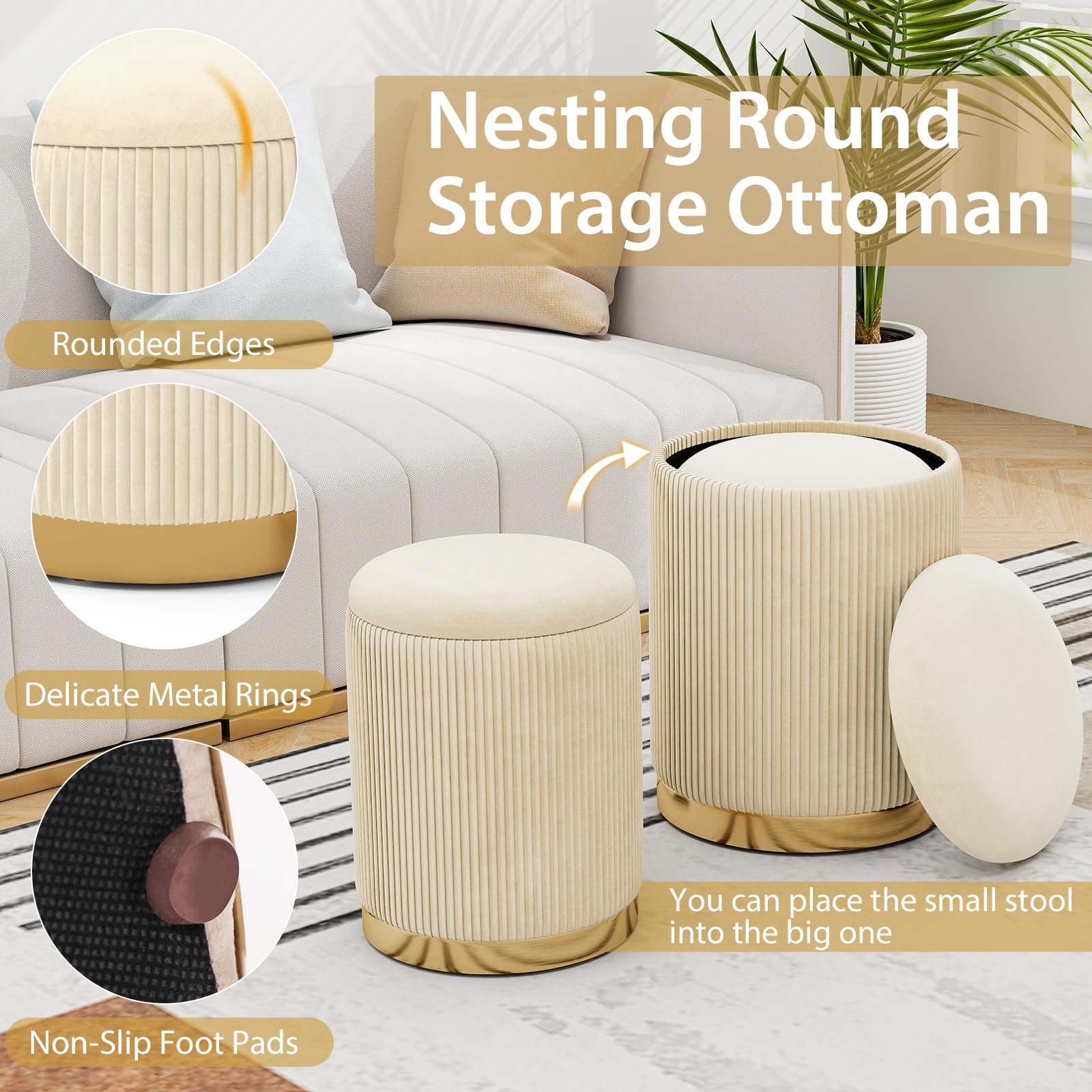 Giantex Ottoman with Storage - Set of 2 Storage Ottomans