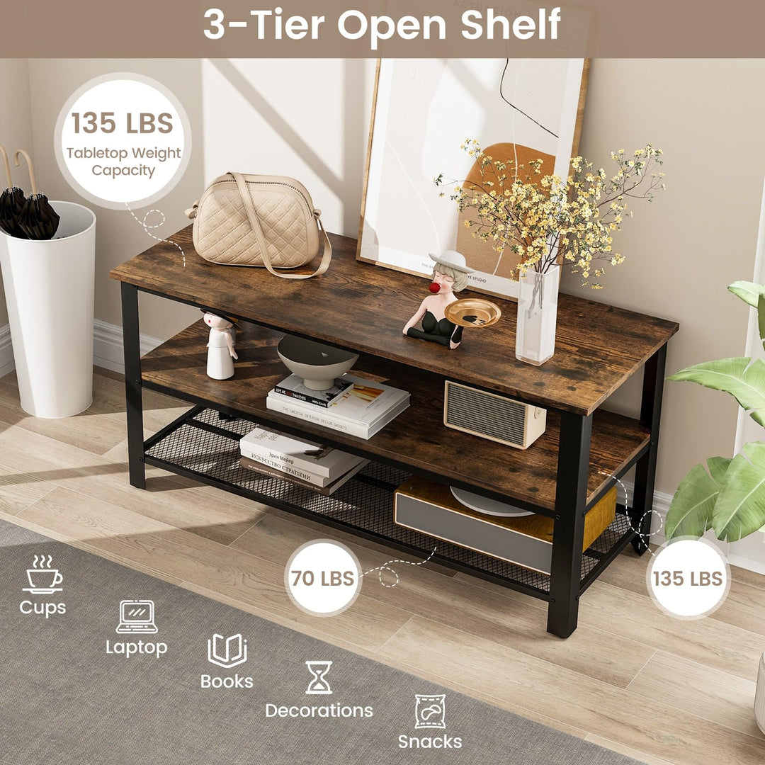 Giantex TV Stand for Bedroom and Living Room - 3-Tier Industrial Entertainment Center with Open Storage Shelves