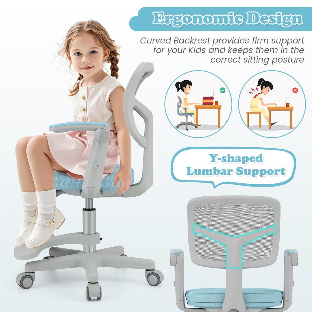 Kids Desk Chair, Ergonomic Adjustable Student Rolling Chair with Footrest & Flip-up Armrest