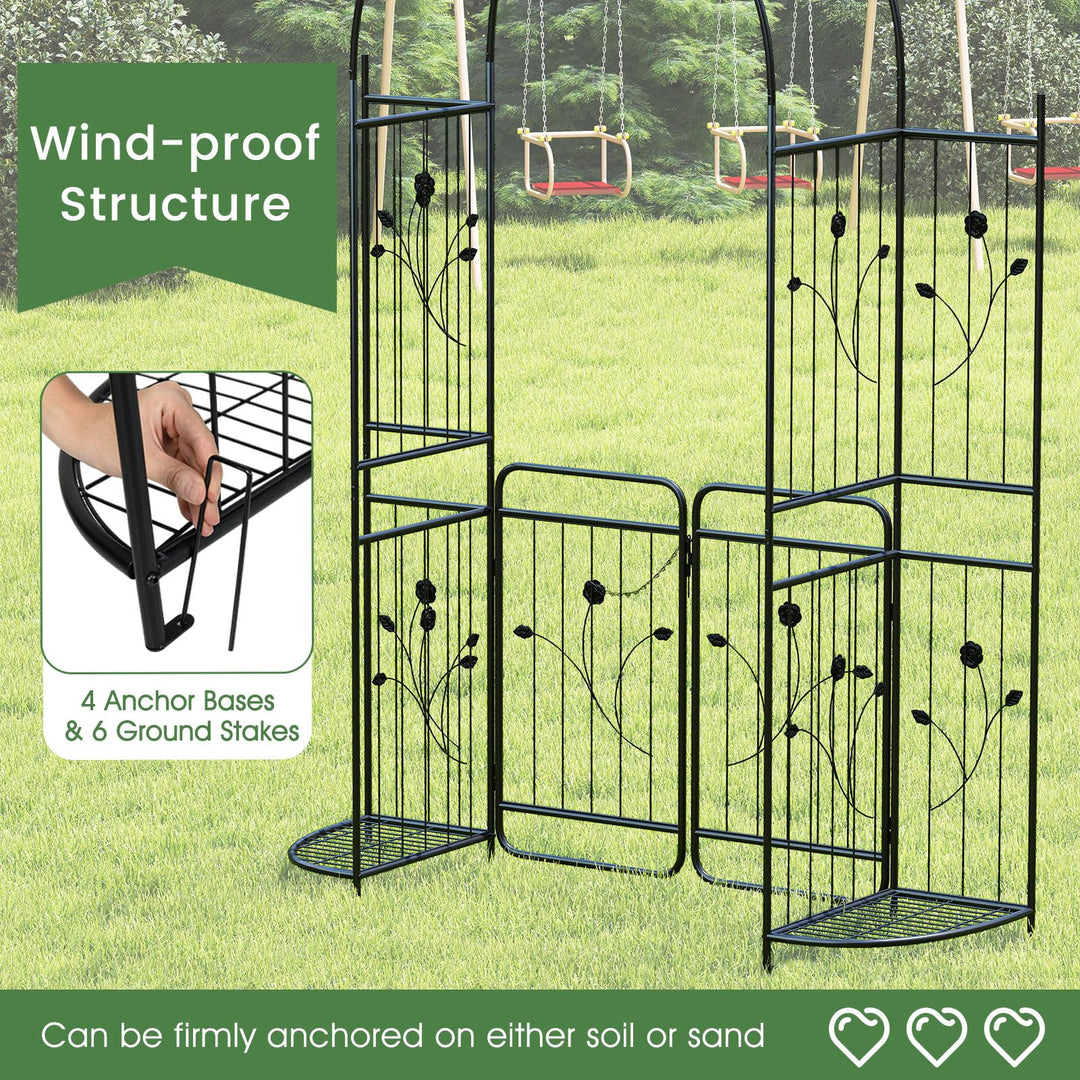 Giantex 87'' Metal Garden Arbor with Lockable Gate and Planter Shelves