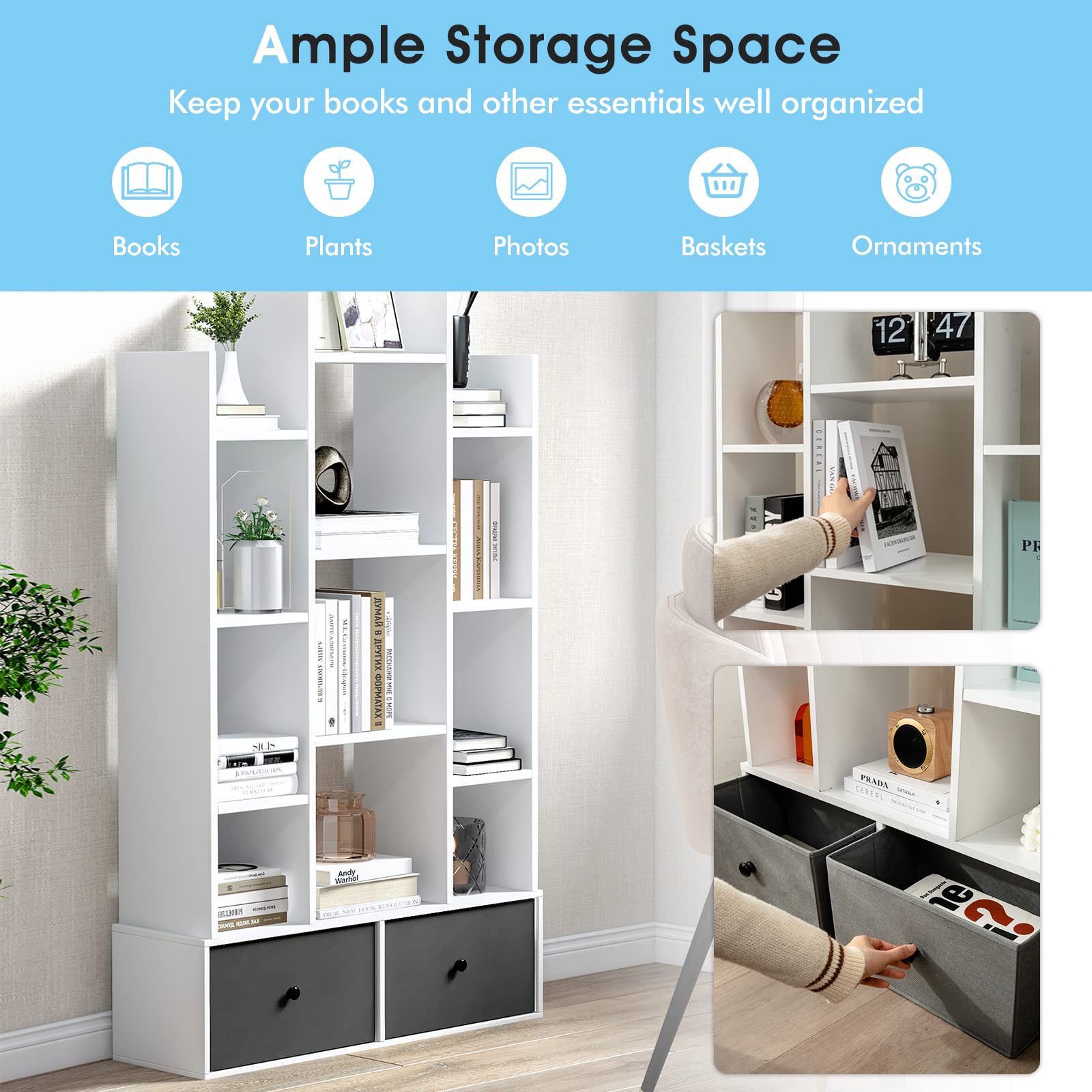  9-Cube Bookcase with 2 Drawers - Giantex