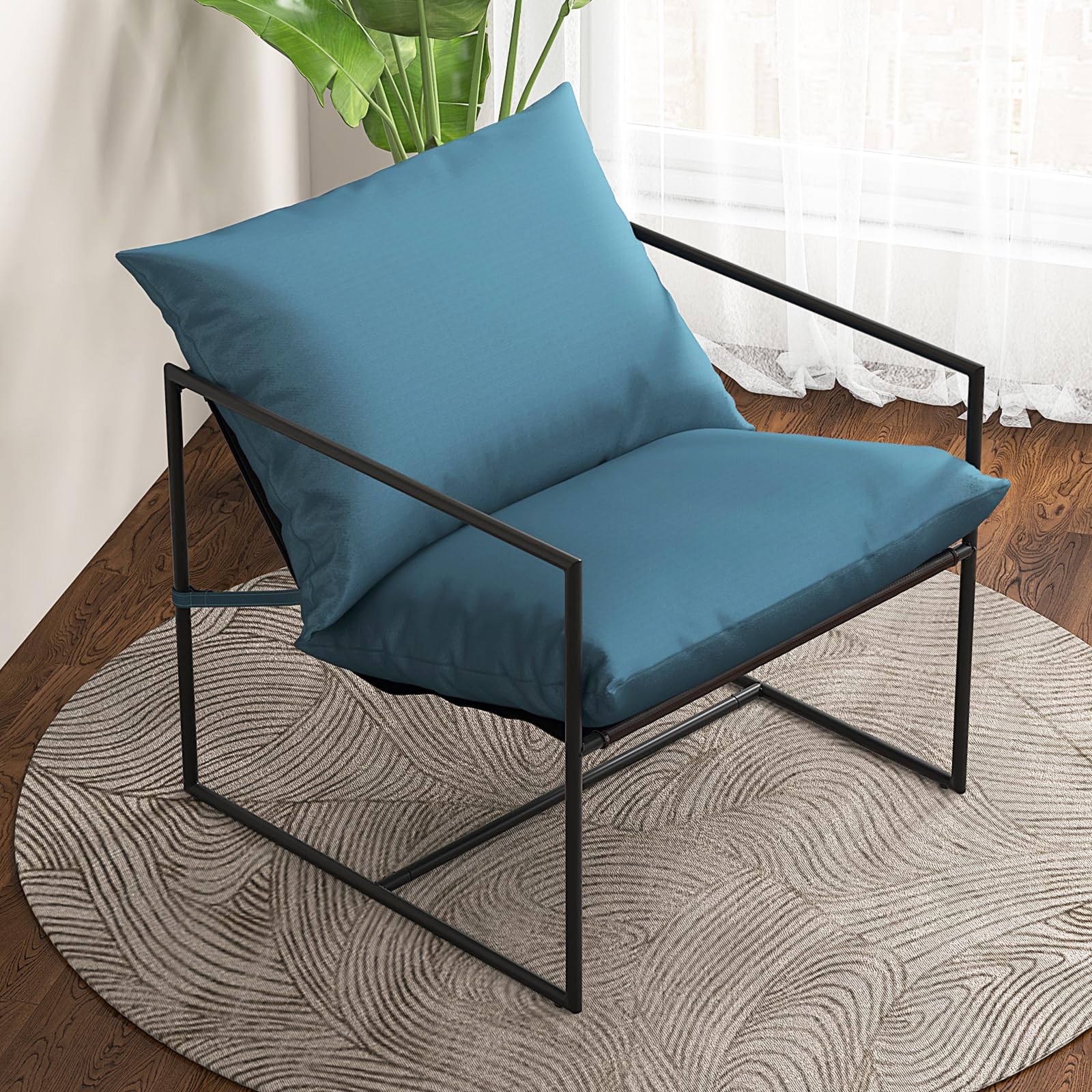 Giantex Accent Chairs for Living Room - Metal Framed Armchair with Removable Sponge Cushion, Sling Accent Chair Set of 2