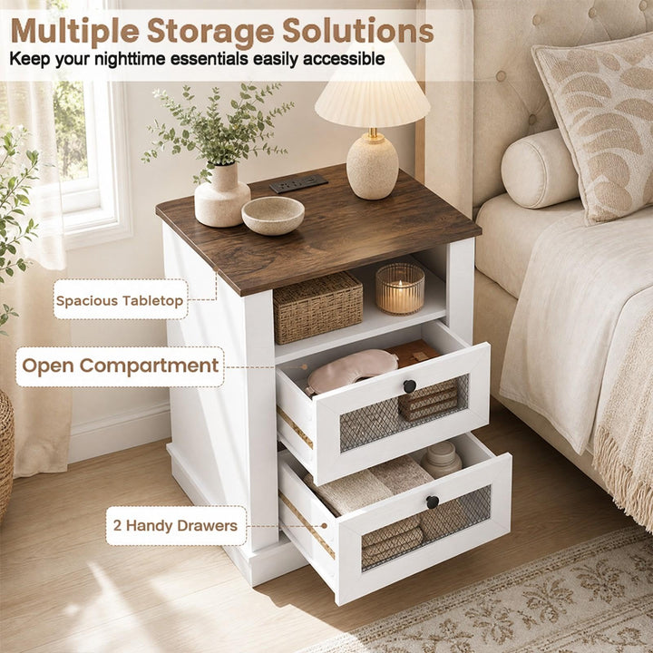 GIANTEX Nightstand with Charging Station for Bedroom And Living Room