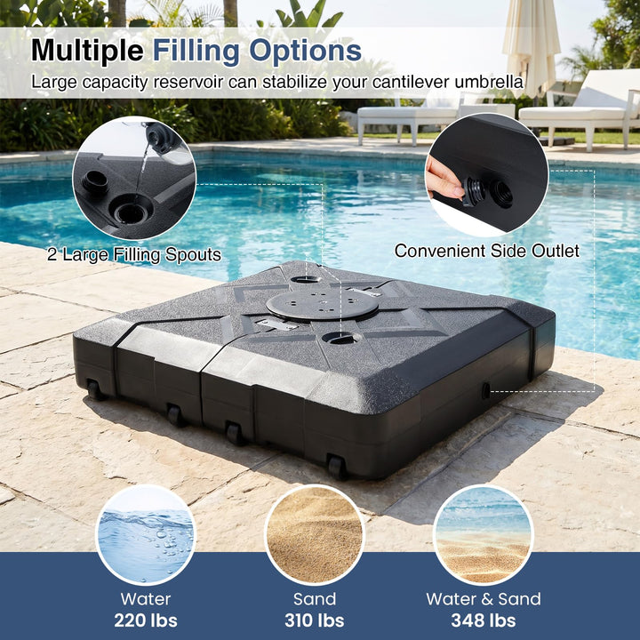 Giantex Rolling Cantilever Umbrella Base | 348 lbs Fillable Offset Patio Umbrella Holder