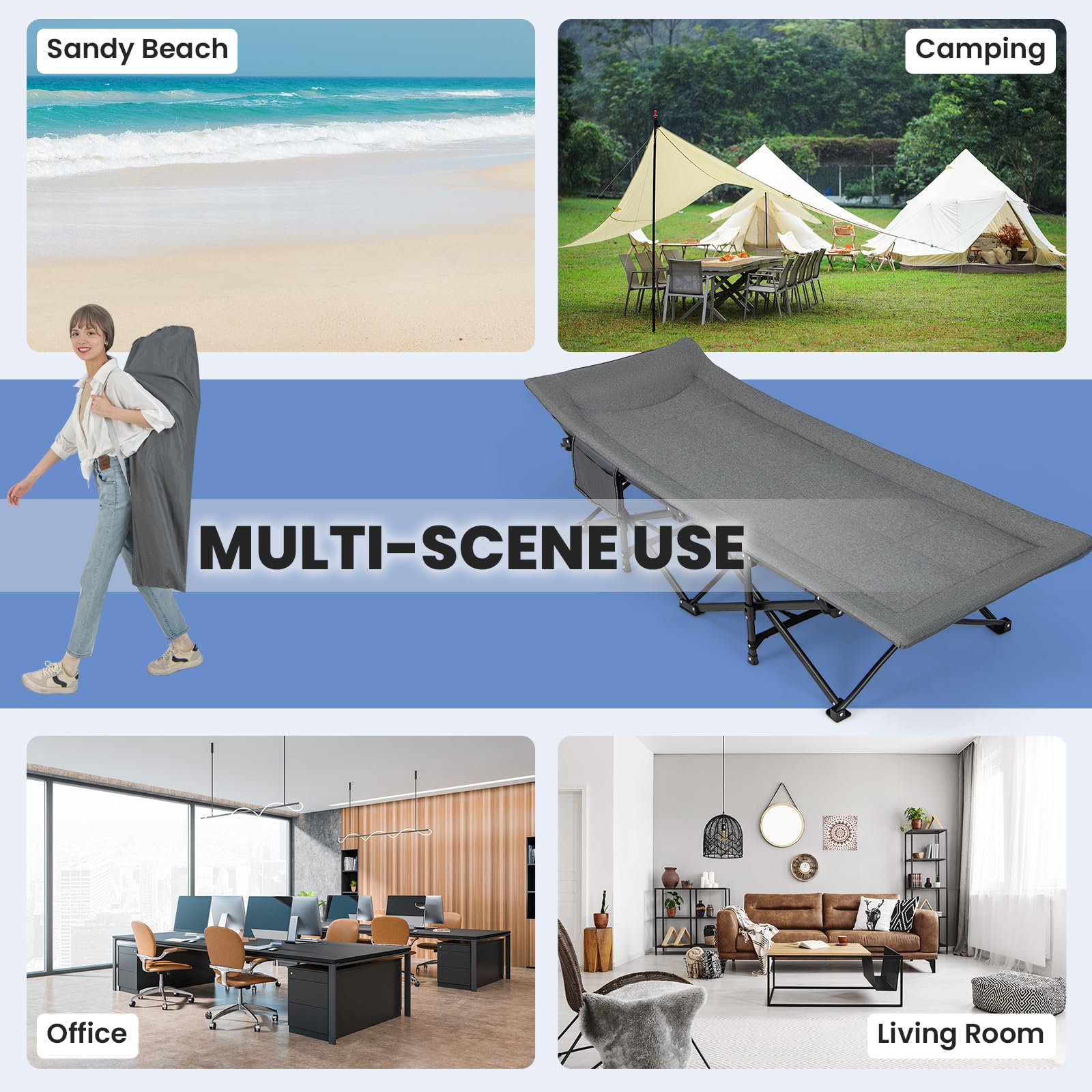 Giantex Folding Camping Cot for Adults - Sleeping Cot Bed with Carry Bag, Cushion & Headrest, 10 Foots