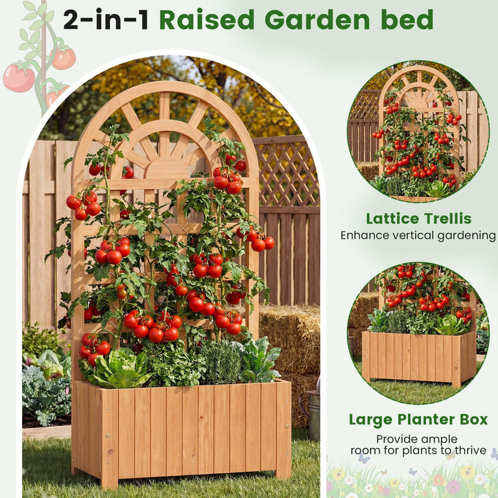 Giantex Wooden Raised Garden Bed with Trellis 48 Inch Outdoor Screen