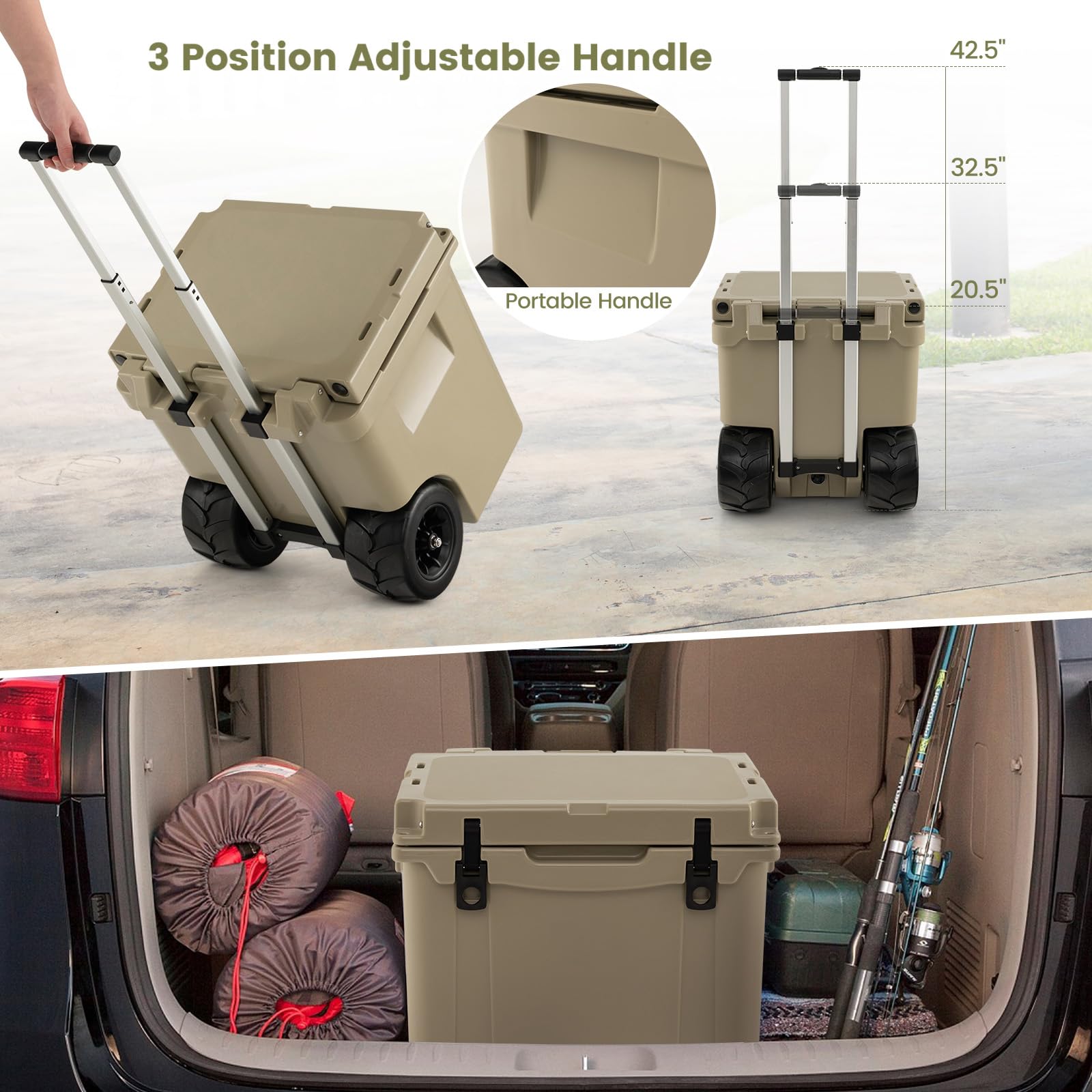 Giantex Cooler with Wheels, 45 Quart Rolling Cooler with All Terrain Wheels