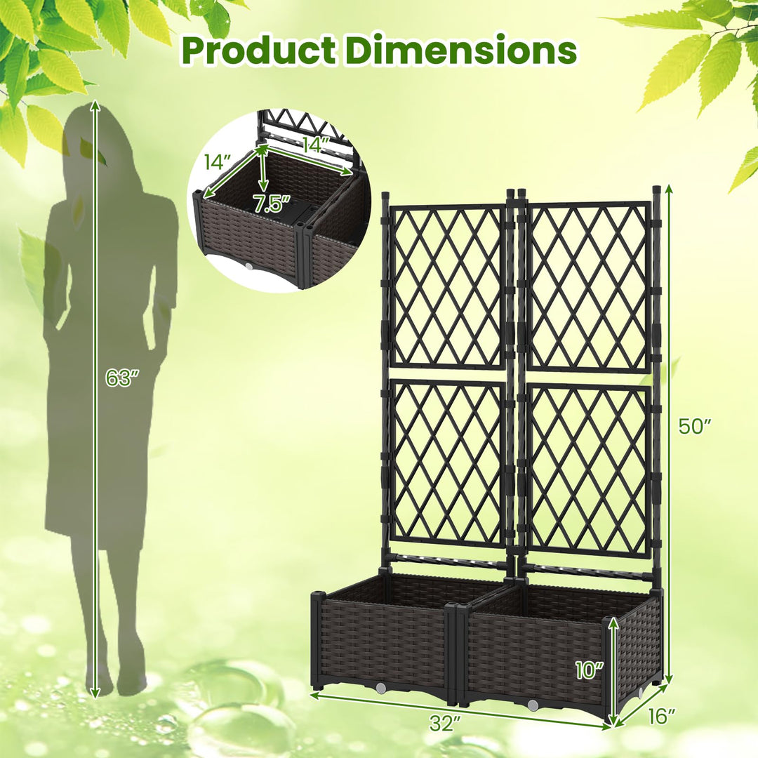 Giantex Raised Garden Bed with Lattice Trellis Self-Watering Planter Box（32"LX16"WX50"H）