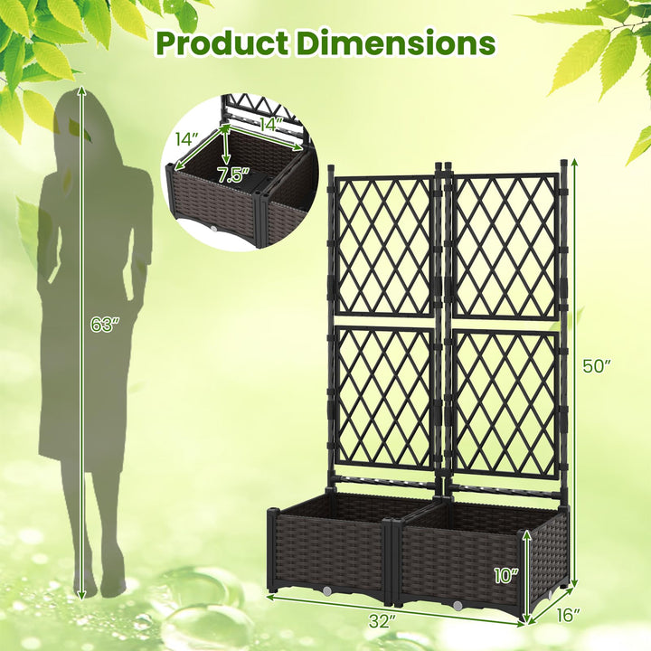 Giantex Raised Garden Bed with Lattice Trellis Self-Watering Planter Box（32"LX16"WX50"H）