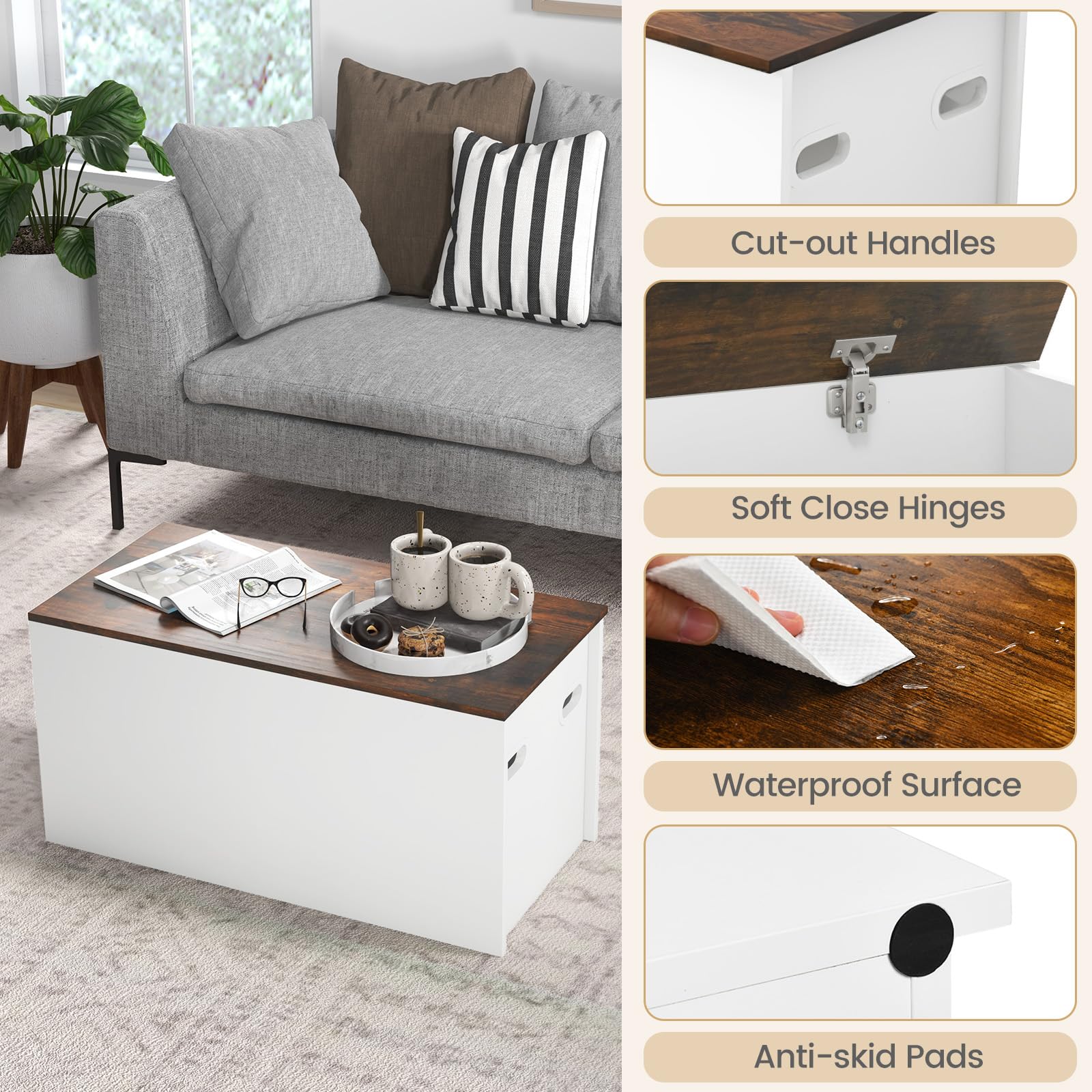 Giantex Flip-top Storage Chest, Lift Top Storage Bench w/Pneumatic Rod & Safety Hinges