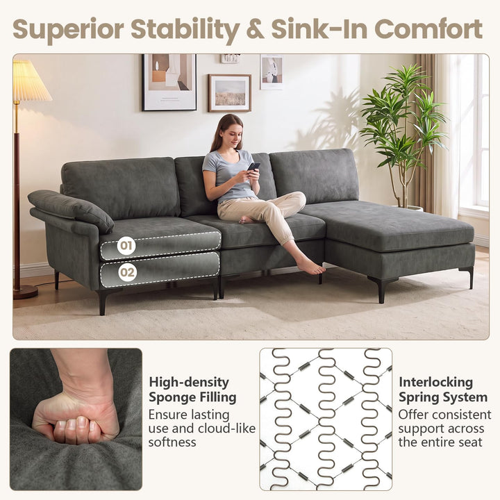 GIANTEX 95" L-Shaped Modular Sectional Sofa with Storage &amp; Charging Station