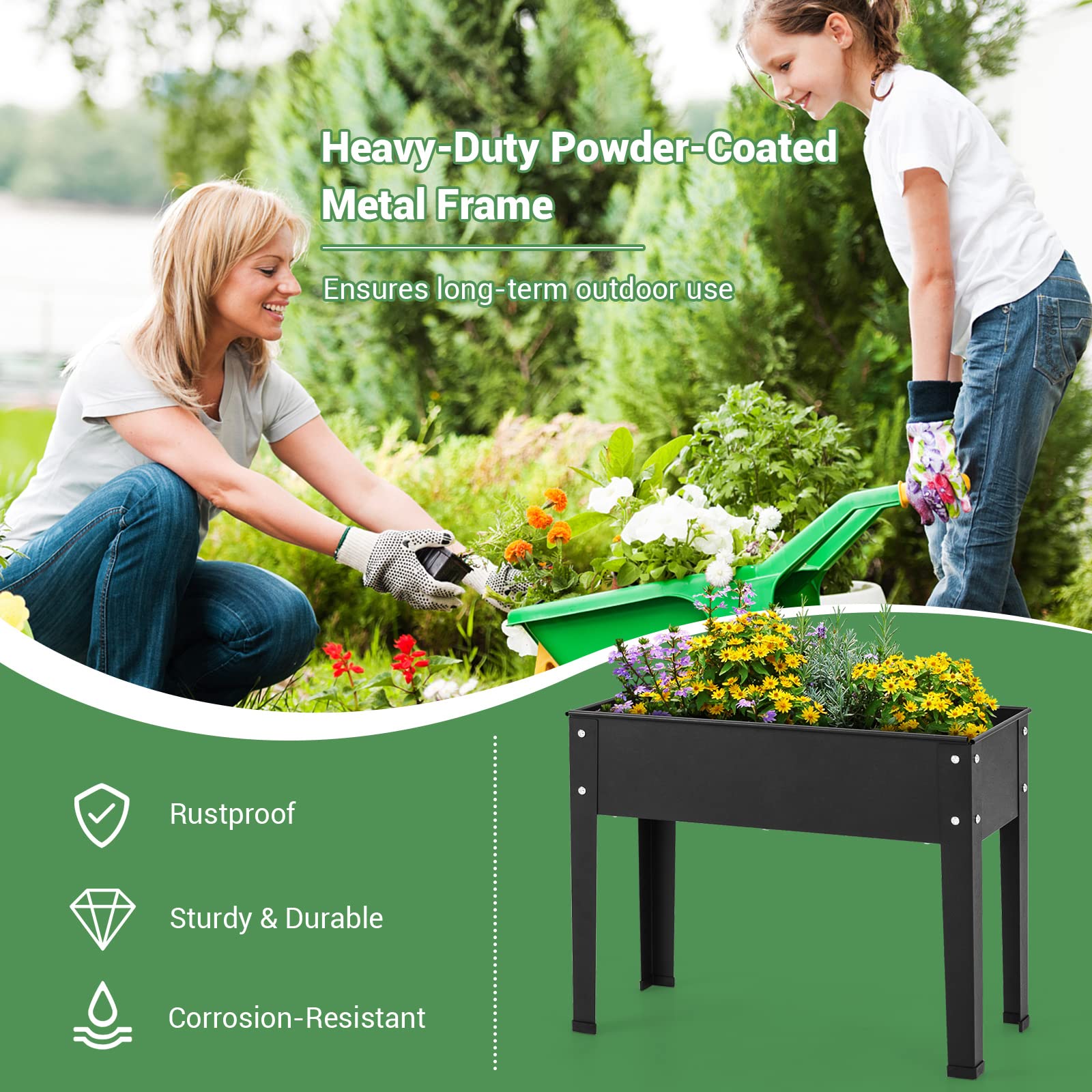 Giantex Raised Garden Bed, Metal Planter Box with Legs, Drain Hole, Outdoor Indoor Elevated Garden Box