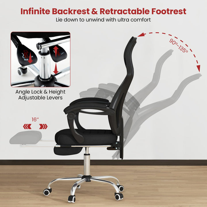 Giantex Ergonomic Desk Chair with Footrest, Mesh Office Chair with Height-Adjustable & Tilting Backrest