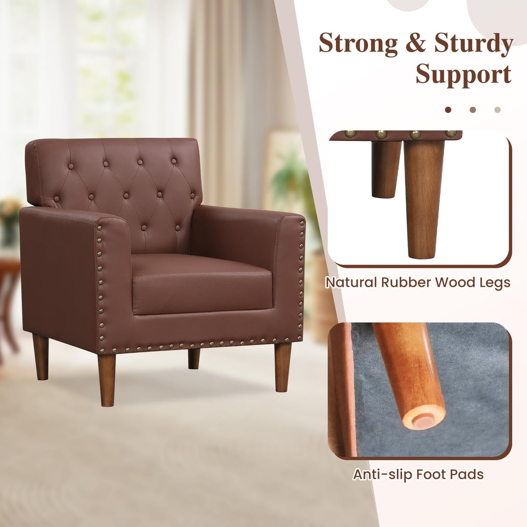 Giantex Mid Century Modern Accent Chair with Button Tufted Decoration and Rivets