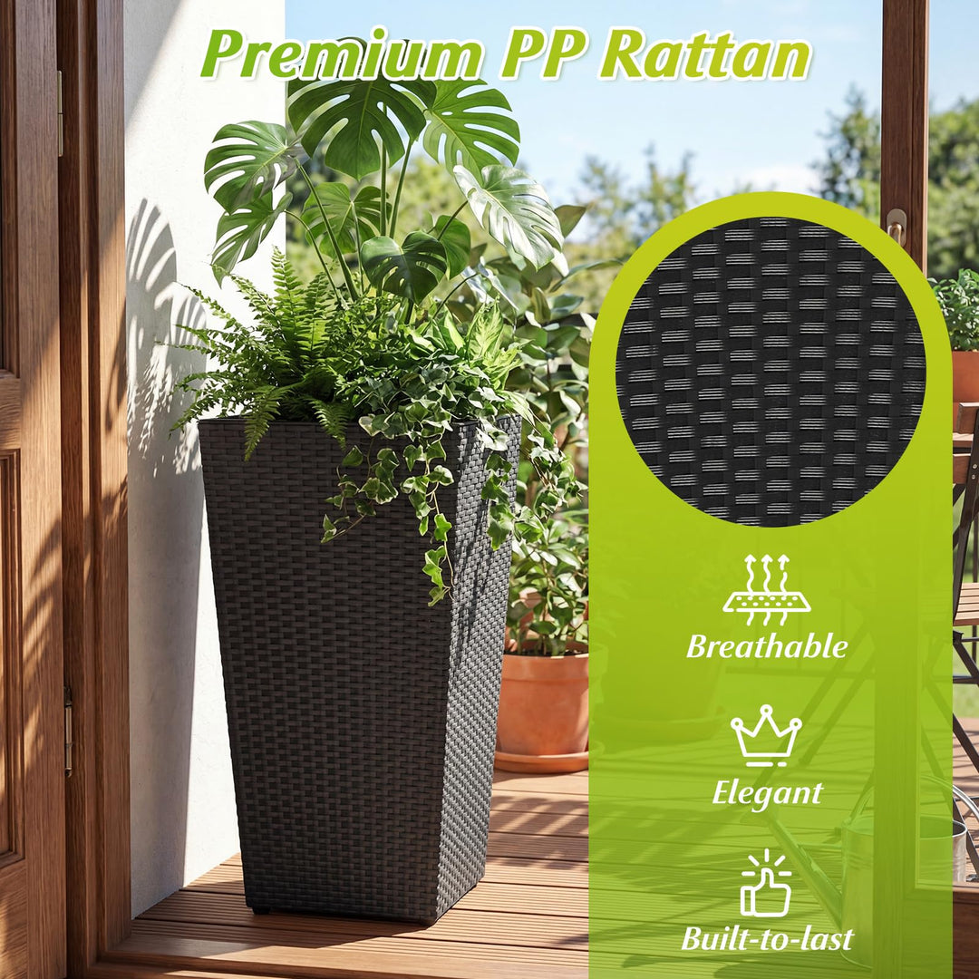 rattan plant pots Giantex 3-Piece Wicker Planters Tapered PP Rattan Plant Boxes with Pla – Giantexus
