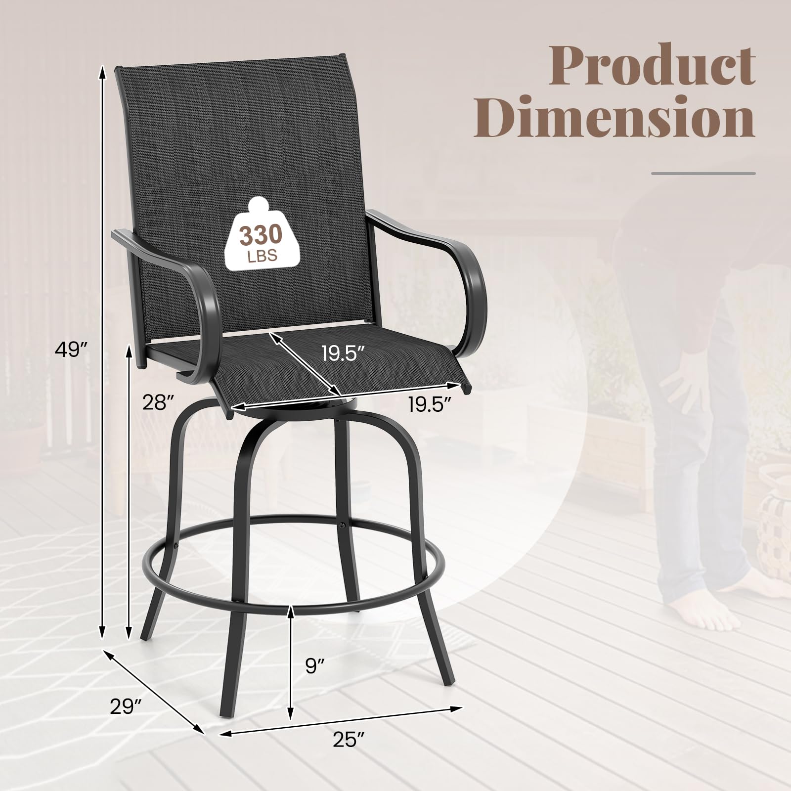 Giantex Swivel Outdoor Bar Stools, All-Weather Bar Height Patio Chairs