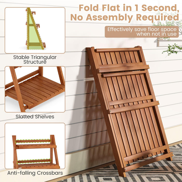 Giantex Foldable Ladder Plant Shelf 3-Tier Solid Wood Indoor Outdoor Flower Pot Display Rack