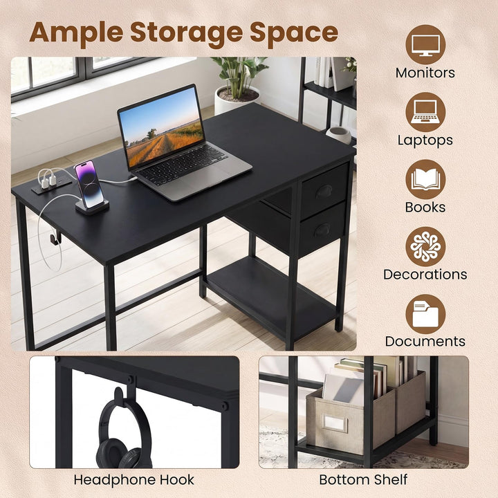 Giantex 38" Home Office Desk with Charging Station