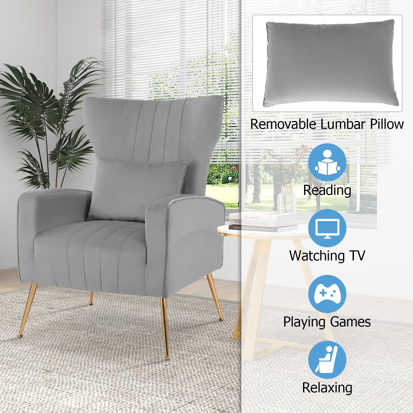 Giantex Velvet Accent Chair with Lumbar Pillow