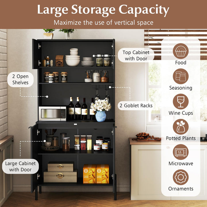 Giantex 64.5" Kitchen Pantry Cabinet with Charging Station, Tall Buffet Hutch with Storage Cabinets