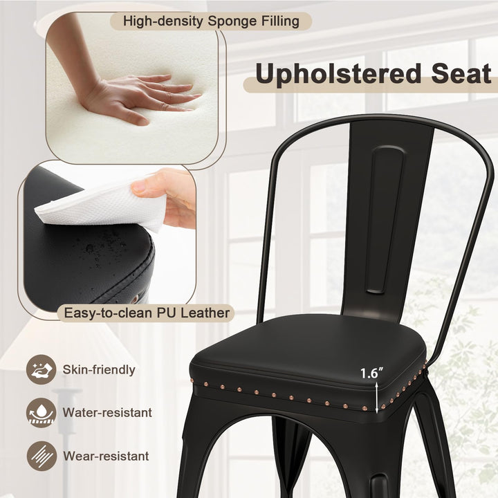 Giantex Metal Dining Chairs Set of 4 with Detachable Backrest & PU Leather Padded Seat