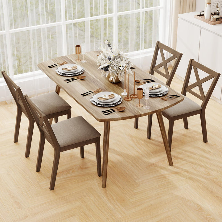 Giantex Wooden Dining Chairs Set of 2/4 with Rubber Wood Legs, Fabric Padded Seat Cross Back